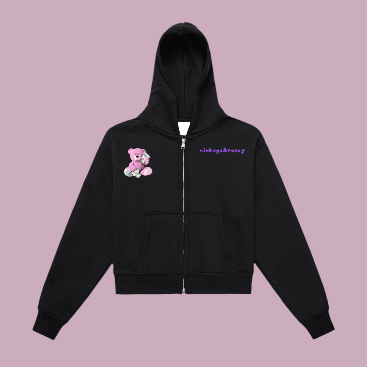 Fleeced Zip-Up Cropped Hoodie