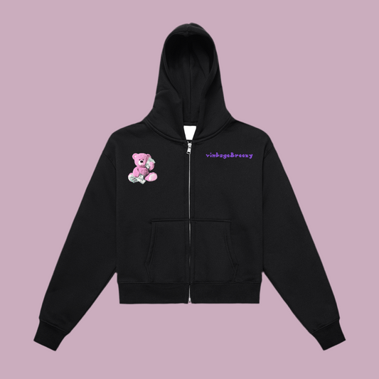 Fleeced Zip-Up Cropped Hoodie