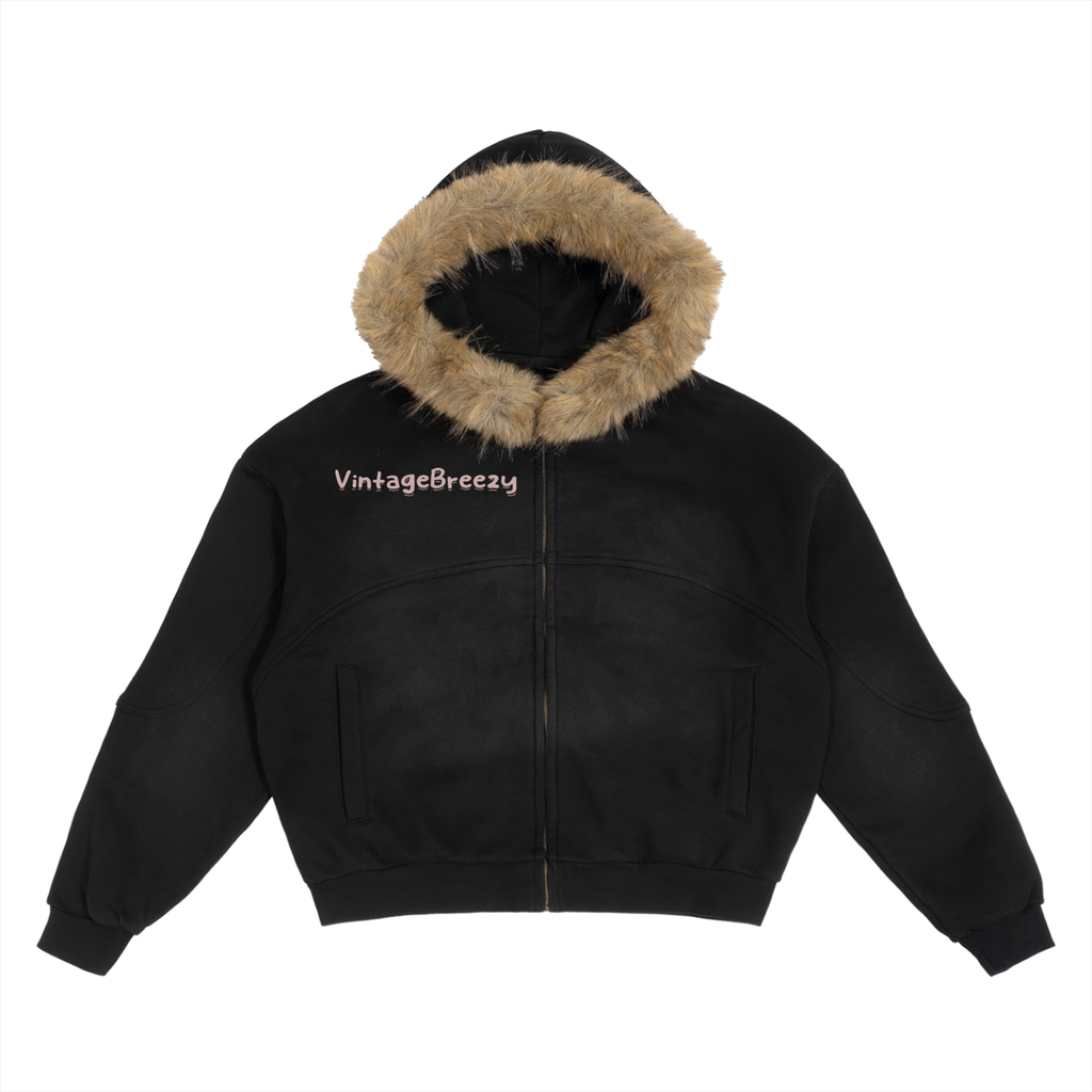 VintageBreezy Detachable Fur Hoodie